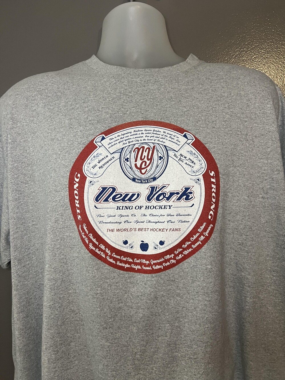New York King Of Hockey NYC Graphic Tee Brisco Brands Shirt Mens 2XL Gray
